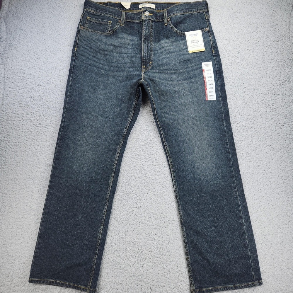 Levi Strauss Signature Gold Jeans Mens 38x30 Blue Relaxed Straight Stretch NEW